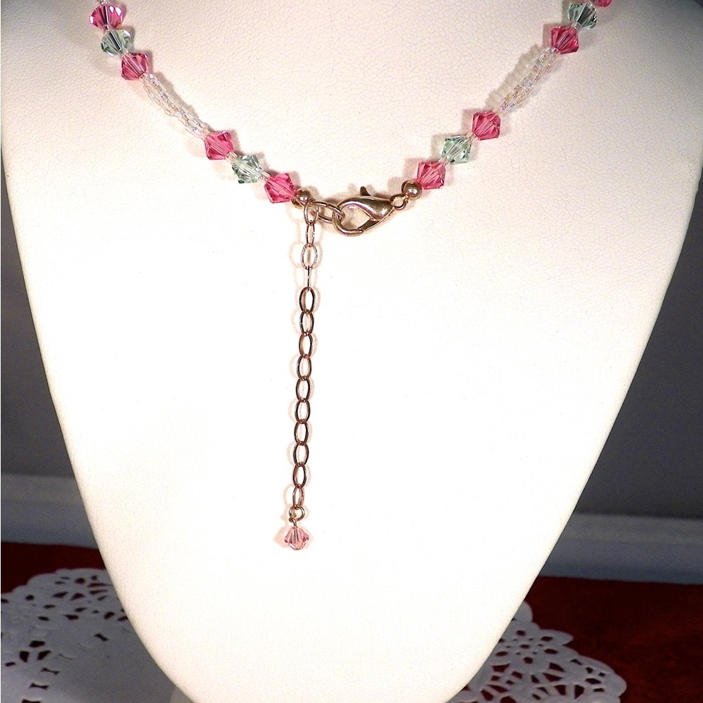 SOLD 
Handmade Rose Flower Crystal Necklace - Picture 4 of 4